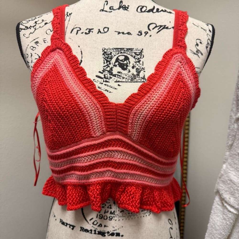 Red and Pink Knit Crop Top